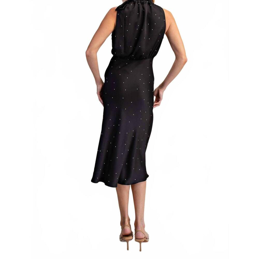 NEW GLAM ruffle tie neck sleeveless midi dress in black - Picture 2 of 6